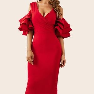 Red cutout with flared sleeves